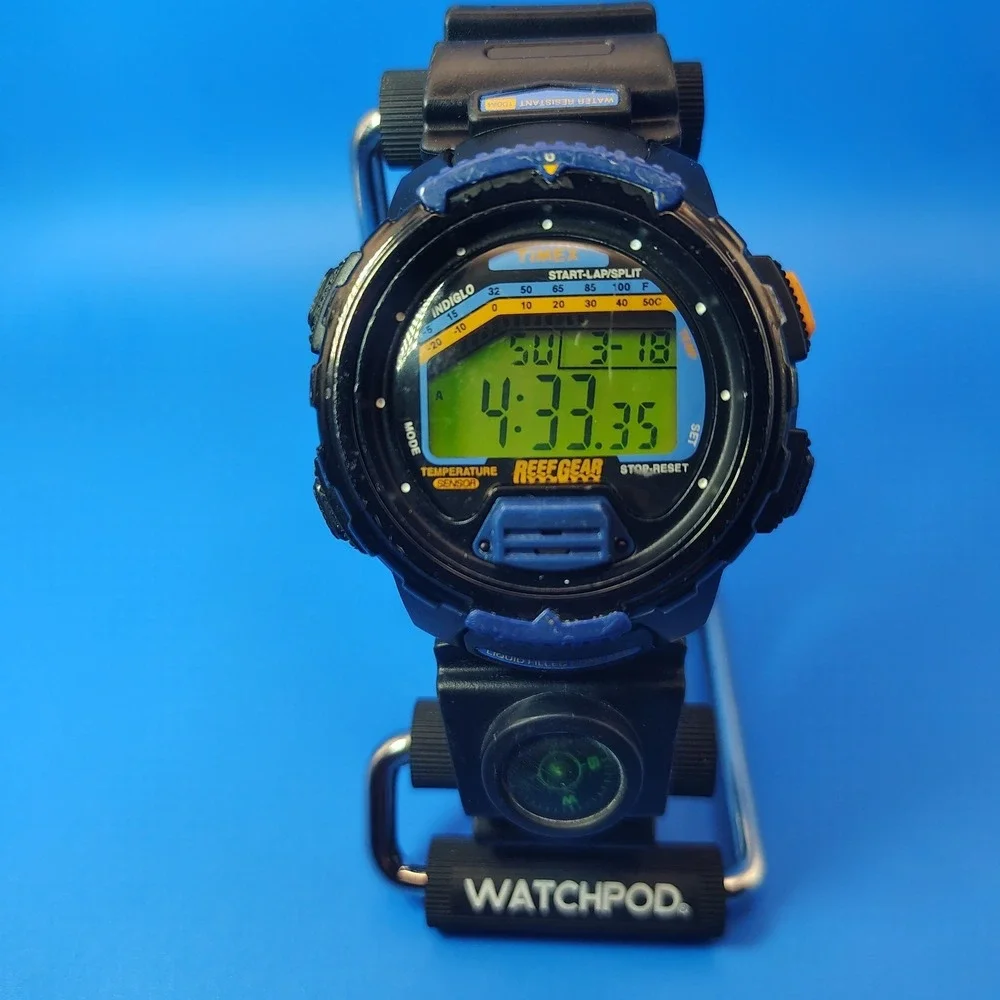 Vintage 1997 Timex Reef Gear 40mm Mens Digital Watch W/ Liquid‎ Filled Compass
